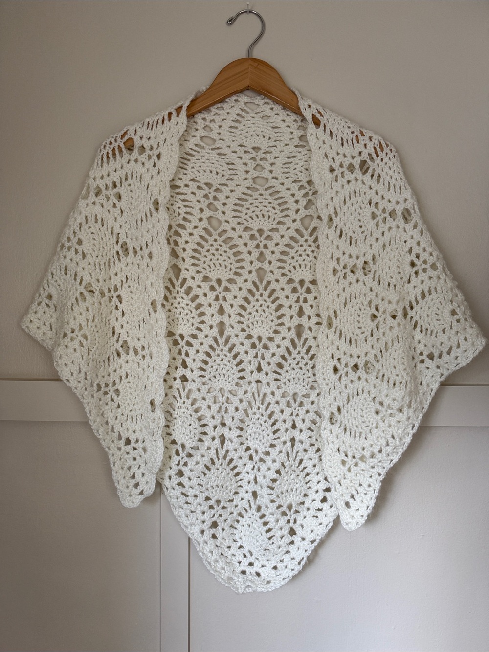 Handmade White Crochet Shawl Sweater Boho